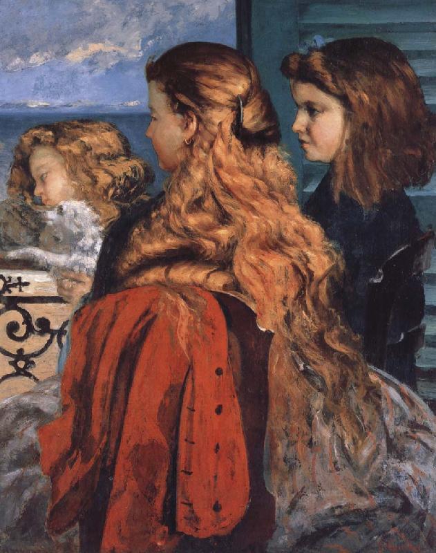 Gustave Courbet Three english girls at a window oil painting image